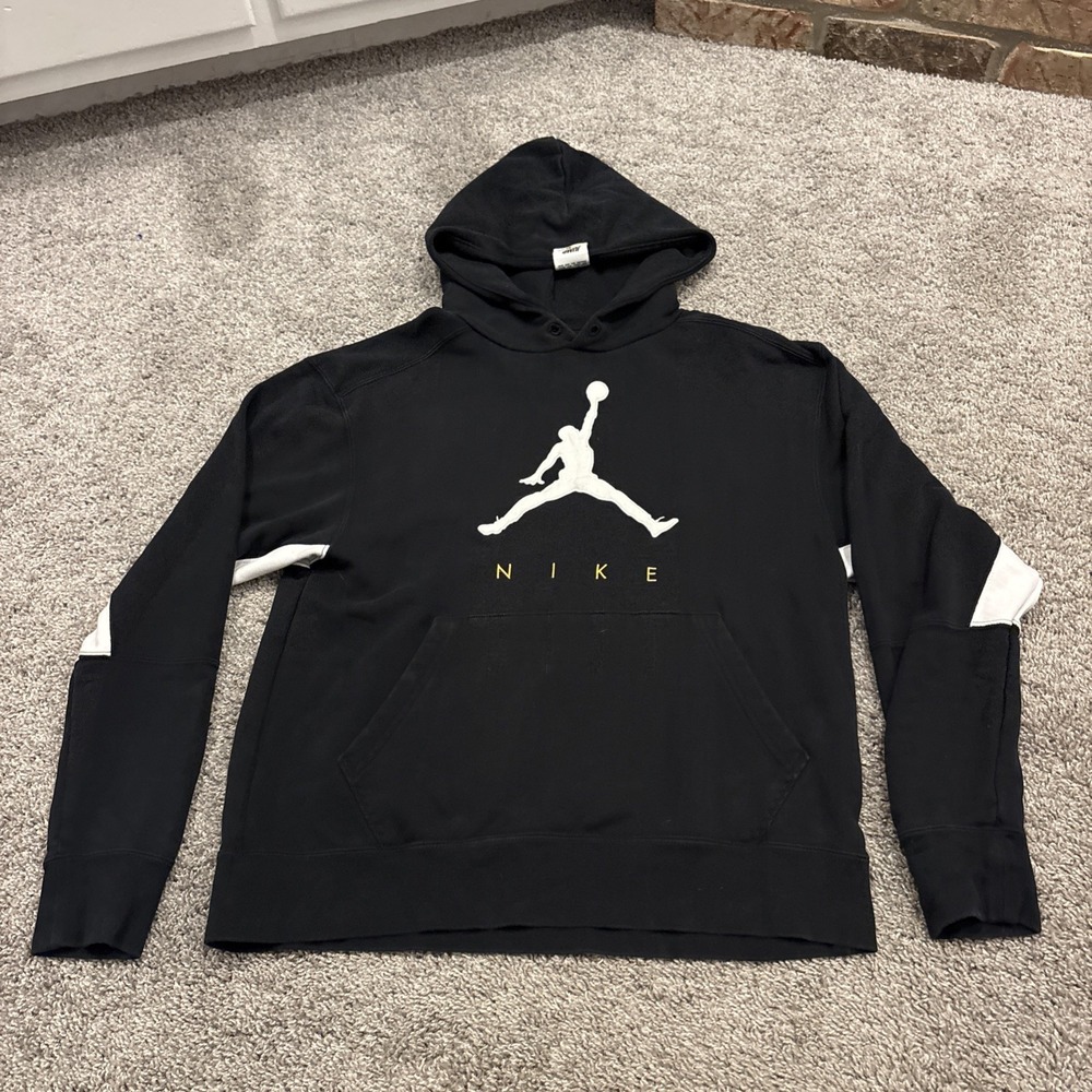 Jordan Hoodie Medium M Black Jumpman Logo Pullover Fleece Sweatshirt DA7192-010
